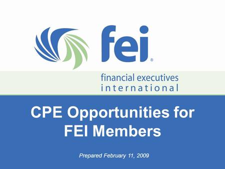 ▪ Networking ▪ Knowledge ▪ Advocacy ▪ Ethical Leadership ▪ ® ® CPE Opportunities for FEI Members Prepared February 11, 2009.