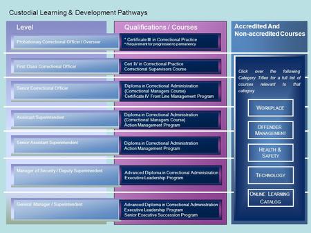 Qualifications / Courses Level Probationary Correctional Officer / OverseerFirst Class Correctional Officer Accredited And Non-accredited Courses Senior.