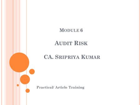 M ODULE 6 A UDIT R ISK CA. S RIPRIYA K UMAR Practical/ Article Training.