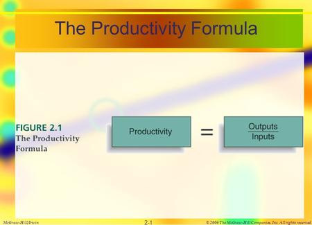 The Productivity Formula McGraw-Hill/Irwin© 2006 The McGraw-Hill Companies, Inc. All rights reserved. 2-1.