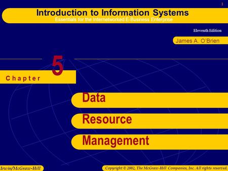 Eleventh Edition 1 Introduction to Information Systems Essentials for the Internetworked E-Business Enterprise Irwin/McGraw-Hill Copyright © 2002, The.