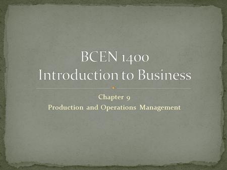 BCEN 1400 Introduction to Business