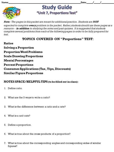 Note: The pages in this packet are meant for additional practice. Students are NOT expected to complete every problem in the packet. Rather, students should.