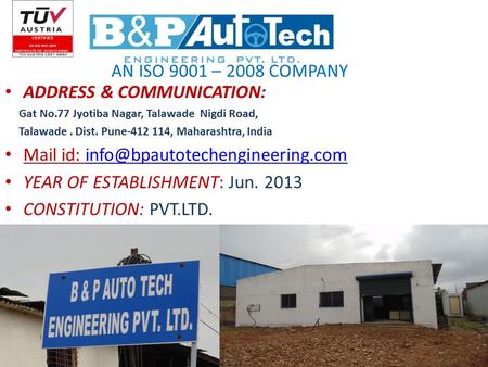 ADDRESS & COMMUNICATION: Gat No.77 Jyotiba Nagar, Talawade Nigdi Road, Talawade. Dist. Pune-412 114, Maharashtra, India Mail id: