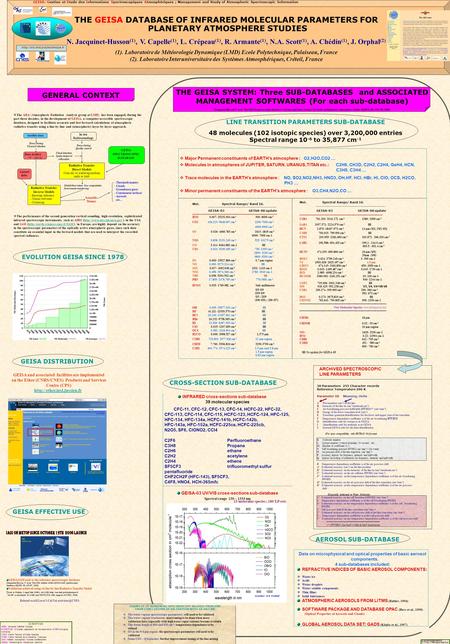 THE GEISA DATABASE OF INFRARED MOLECULAR PARAMETERS FOR PLANETARY ATMOSPHERE STUDIES N. Jacquinet-Husson (1), V. Capelle (1), L. Crépeau (1), R. Armante.