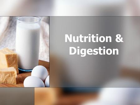 Nutrition & Digestion Vocabulary Absorption – to take into Absorption – to take into Calorie – measurement for the amount of energy in food Calorie –