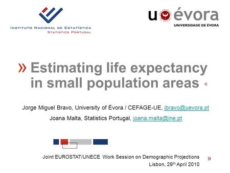 « Joint EUROSTAT/UNECE Work Session on Demographic Projections Lisbon, 29 th April 2010 « Estimating life expectancy in small population areas « Jorge.