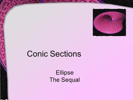 Conic Sections Ellipse The Sequal. Deriving the Formula Consider P at (0, b)  Isosceles triangle  Legs = a And a a.