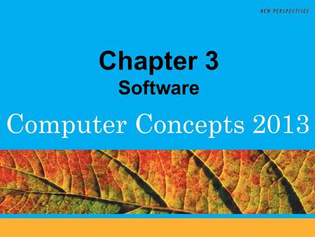 Computer Concepts 2013 Chapter 3 Software. 3 Chapter Contents  Section A: Software Basics  Section B: Office Suites  Section C: Installing Software.