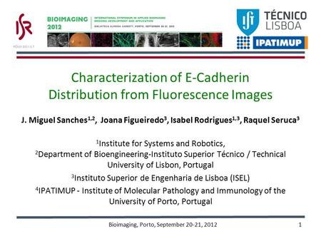 Characterization of E-Cadherin Distribution from Fluorescence Images J. Miguel Sanches 1,2, Joana Figueiredo 3, Isabel Rodrigues 1,3, Raquel Seruca 3 1.