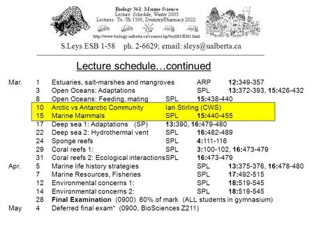 Lecture schedule…continued