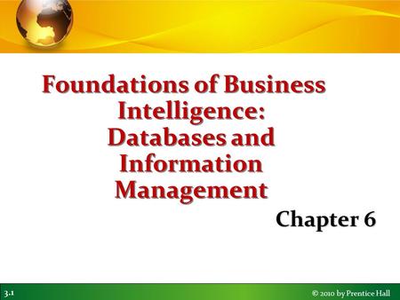 3.1 © 2010 by Prentice Hall Foundations of Business Intelligence: Databases and Information Management Chapter 6.