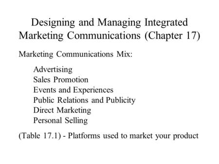 Marketing Communications Mix: