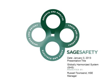 Date: January 3, 2013 Presentation Title Globally Harmonized System (GHS) PRESENTED BY: Russell Townsend, HSE Manager.