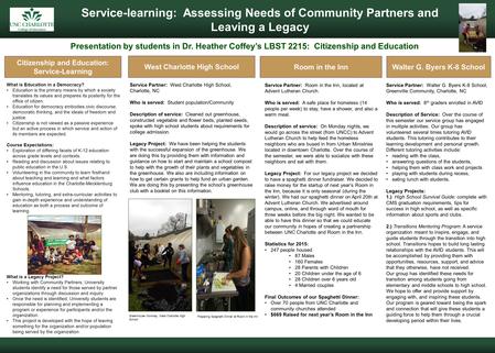 Cleveland, Ohio Service-learning: Assessing Needs of Community Partners and Leaving a Legacy Presentation by students in Dr. Heather Coffey’s LBST 2215: