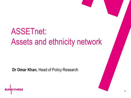 1 ASSETnet: Assets and ethnicity network Dr Omar Khan, Head of Policy Research.