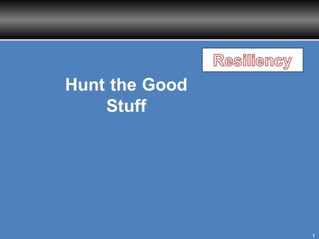 1 Hunt the Good Stuff. Mission and Vision 2 Mission: Implements the Comprehensive Soldier Fitness Program, identifies and trains Master Resiliency Trainers.