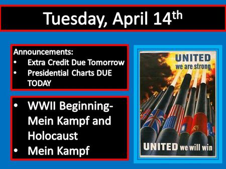 DateTitlePointsDescription of historical content Type of work 1) 4-13WWII: Rise of Totalitarians /10Aftermath of WWI and Intro into WWII 2) 4-14WWII: