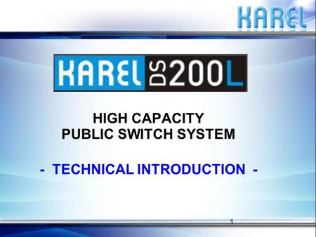 1 HIGH CAPACITY PUBLIC SWITCH SYSTEM - TECHNICAL INTRODUCTION -