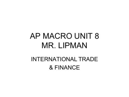 INTERNATIONAL TRADE & FINANCE