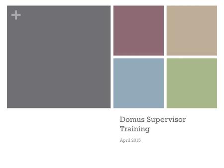 + Domus Supervisor Training April 2015. + Agenda Financial Management The Effective Organization Organizational Culture Self-Assessment Inventory.