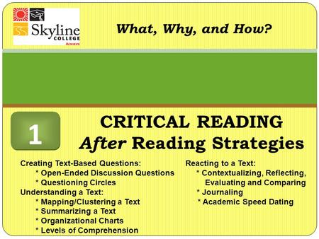 CRITICAL READING After Reading Strategies