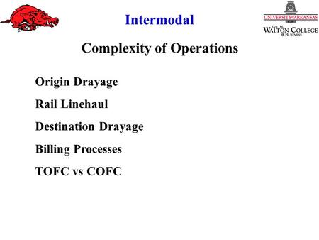 Intermodal Origin Drayage Rail Linehaul Destination Drayage Billing Processes TOFC vs COFC Complexity of Operations.