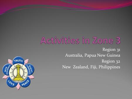 Region 31 Australia, Papua New Guinea Region 32 New Zealand, Fiji, Philippines.