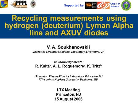 V. A. Soukhanovskii Lawrence Livermore National Laboratory, Livermore, CA Acknowledgements: R. Kaita a, A. L. Roquemore a, K. Tritz b a Princeton Plasma.