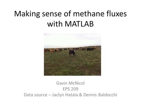 Making sense of methane fluxes with MATLAB Gavin McNicol EPS 209 Data source – Jaclyn Hatala & Dennis Baldocchi.