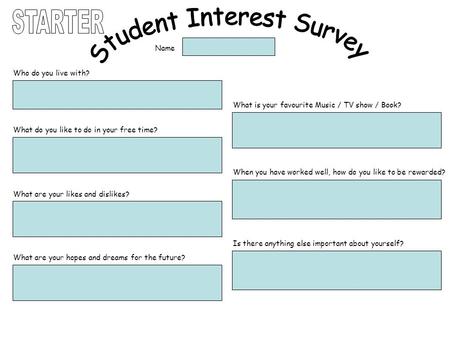 Is there anything else important about yourself? Name Who do you live with? What do you like to do in your free time? What are your likes and dislikes?