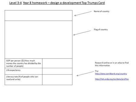 GDP per person ($) (How much money the country has divided by the number of people) Life expectancy Literacy rate (% of people who can read and write)
