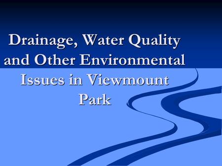 Drainage, Water Quality and Other Environmental Issues in Viewmount Park.