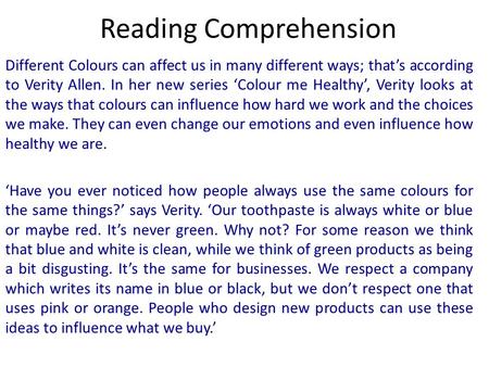 Reading Comprehension