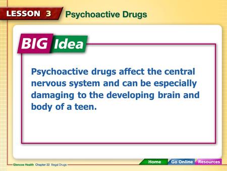 Psychoactive drugs affect the central nervous system and can be especially damaging to the developing brain and body of a teen.