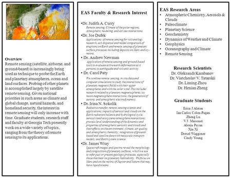 Overview Remote sensing (satellite, airborne, and ground-based) is increasingly being used as technique to probe the Earth and planetary atmospheres, ocean.