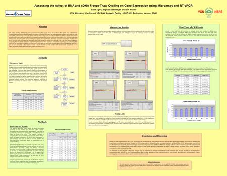 Assessing the Affect of RNA and cDNA Freeze-Thaw Cycling on Gene Expression using Microarray and RT-qPCR Scott Tighe, Meghan Kohlmeyer, and Tim Hunter.