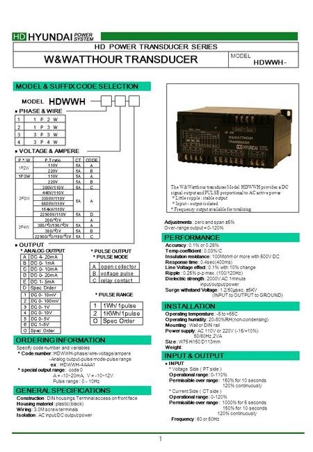 1 INPUT & OUTPUT ■ INPUT * Voltage Side ( PT side ) Operational range : 0-110% Permissible over range : 150% for 10 seconds 120% continuously * Current.