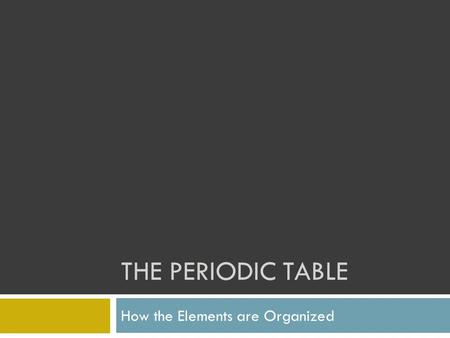 How the Elements are Organized