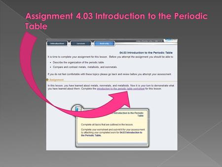 Assignment 4.03 Introduction to the Periodic Table