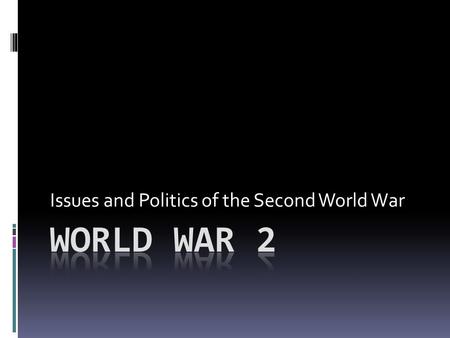 Issues and Politics of the Second World War. Technology and Communications  WW2 caused a very quick improvement in technology used to fight the war 