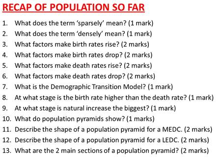 Recap of Population so far