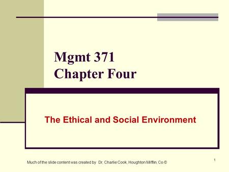 The Ethical and Social Environment