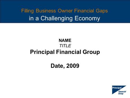 Filling Business Owner Financial Gaps in a Challenging Economy NAME TITLE Principal Financial Group Date, 2009.