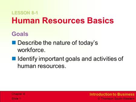 LESSON 8-1 Human Resources Basics