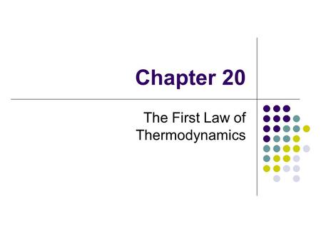 Chapter 20 The First Law of Thermodynamics. Thermodynamics – Historical Background Thermodynamics and mechanics were considered to be distinct branches.