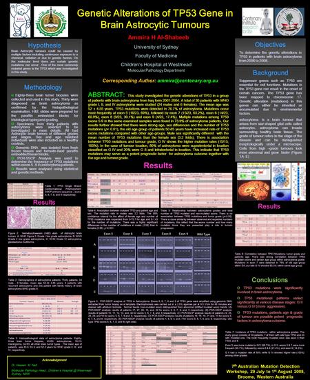 Genetic Alterations of TP53 Gene in Brain Astrocytic Tumours Methodology Θ Eighty-three brain tumor biopsies were collected and used in this study. Thirty.