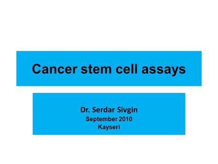 Cancer stem cell assays Dr. Serdar Sivgin September 2010 Kayseri.