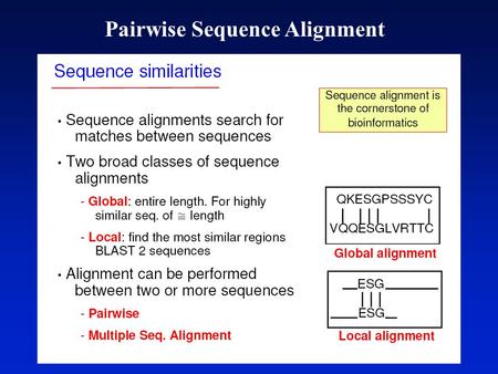 Pairwise Sequence Alignment. Pairwise alignments in the 1950s  -corticotropin (sheep) Corticotropin A (pig) ala gly glu asp asp glu asp gly ala glu.