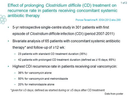 Effect of prolonging Clostridium difficile (CD) treatment on recurrence rate in patients receiving concomitant systemic antibiotic therapy 5-yr retrospective.